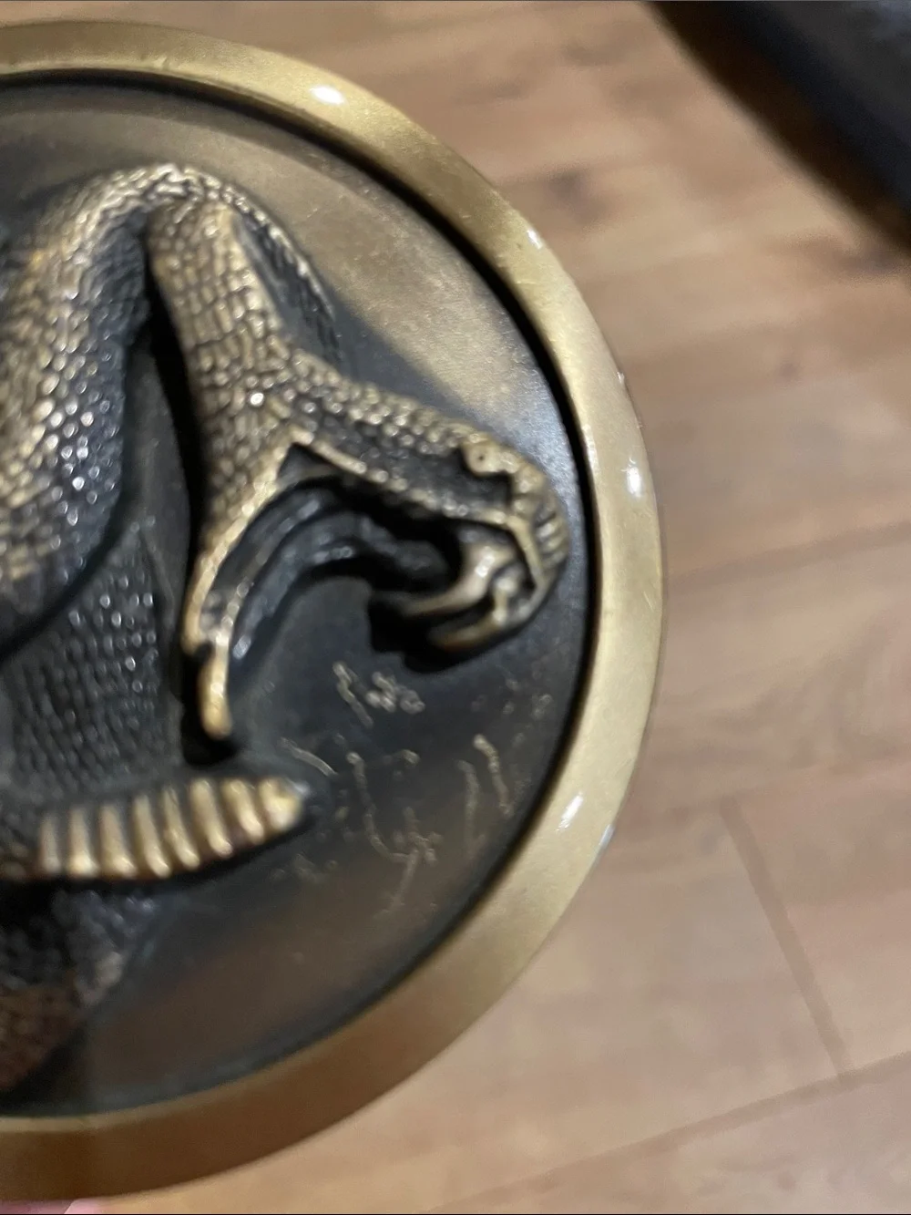 Antique Bronze Snake Accent Belt Buckle- Gold & Black rattlesnake